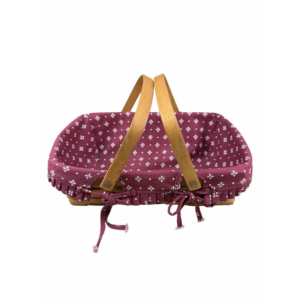 Longaberger 1994 Mother's Day Basket Classic Burgundy Floral Fabric Liner